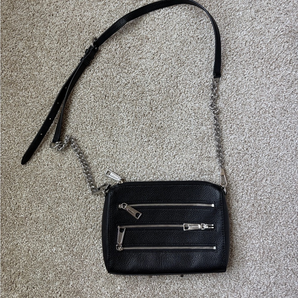 Rebecca Minkoff Black Leather Crossbody with Silver Zippers